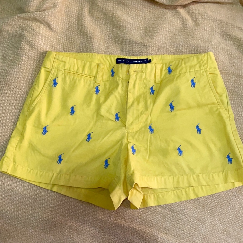 Yellow Ralph Lauren shorts with Blue Horses